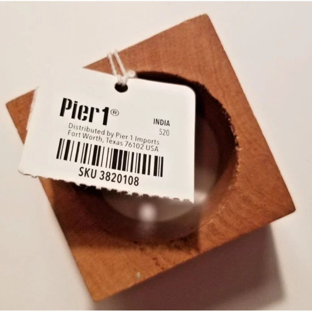 Pier 1 Napkin Ring Holders Mid Century Modern Look  Wood  Square Set of 8